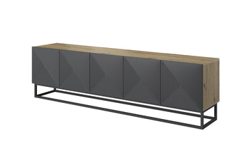 Asha TV-meubel 200 cm met gegroefd front en metalen frame | Kleur: Artisan/riviersteenmat