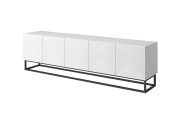 Asha TV-meubel 200 cm met softclose en gegroefd front | Mat wit met zwart frame | 200x56x40 cm