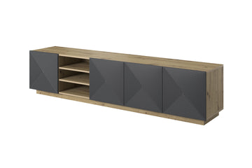 Asha TV-meubel 200 cm met gegroefd front en nis - Artisanaal eiken | Kleur: Rivier Stone mat