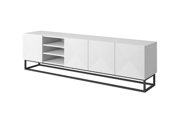 Asha TV-meubel met metalen frame en schuifdeuren - 200 cm | Kleur: Mat wit | Maat: 200x56x40 cm