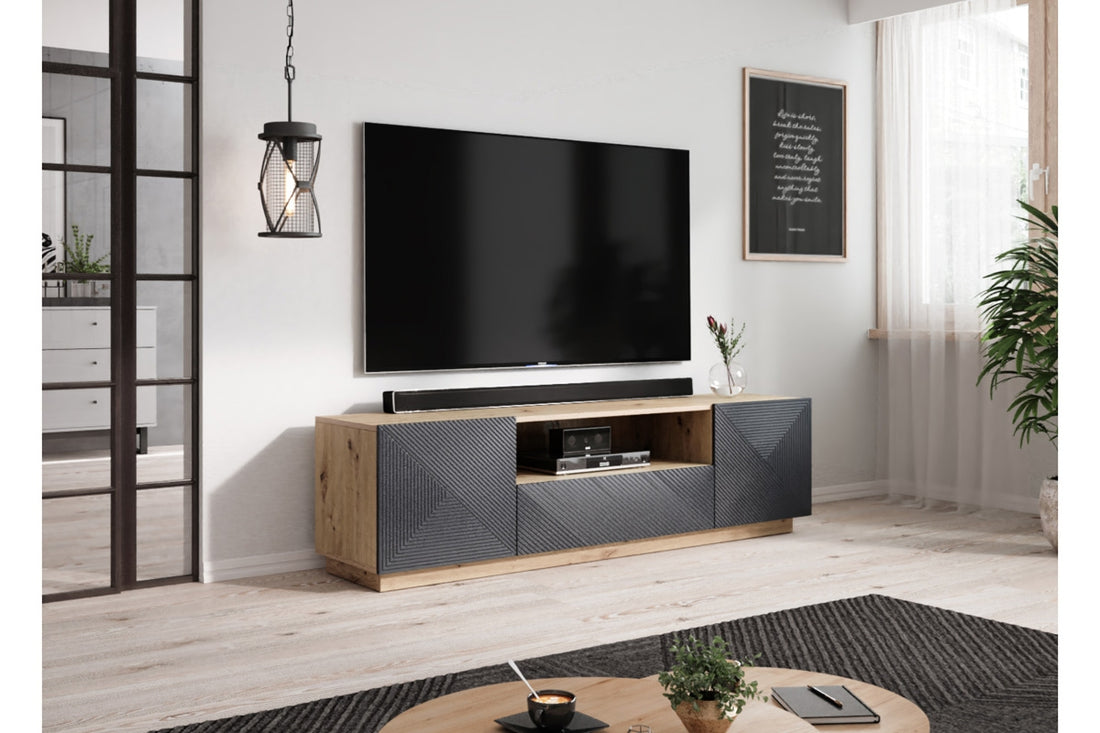 Asha TV-meubel 167 cm met lade - modern, industrieel design | Kleur: Artisanaal/Riviersteenmat