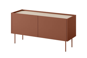 Desin TV-meubel 120 cm met verborgen lade & metalen poten | Kleur: Keramiek rood/Nagano eik