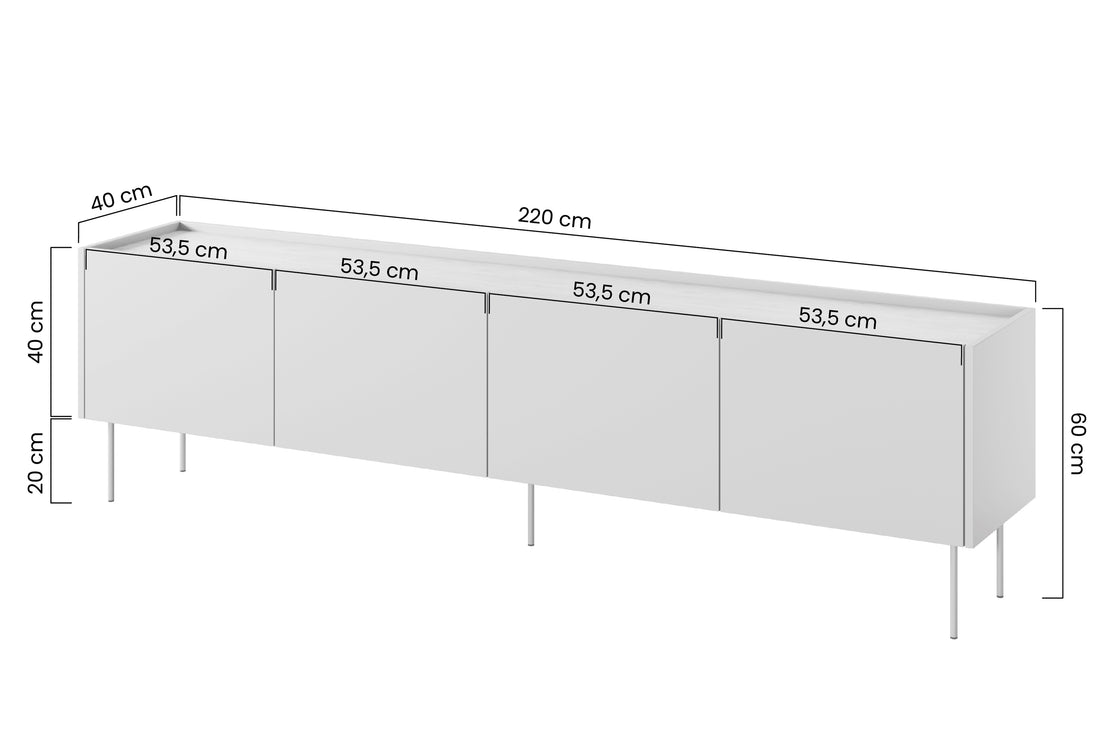 Desin TV-meubel 220 cm met Verborgen Lade - Keramiek Rood & Nagano Eik | Kleur: Keramiek