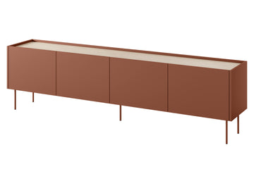 Desin TV-meubel 220 cm met Verborgen Lade - Keramiek Rood & Nagano Eik | Kleur: Keramiek