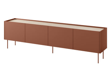 Desin TV-meubel 220 cm met metalen poten - Keramiek Rood & Nagano Eiken | Kleur: Keramiek Rood /