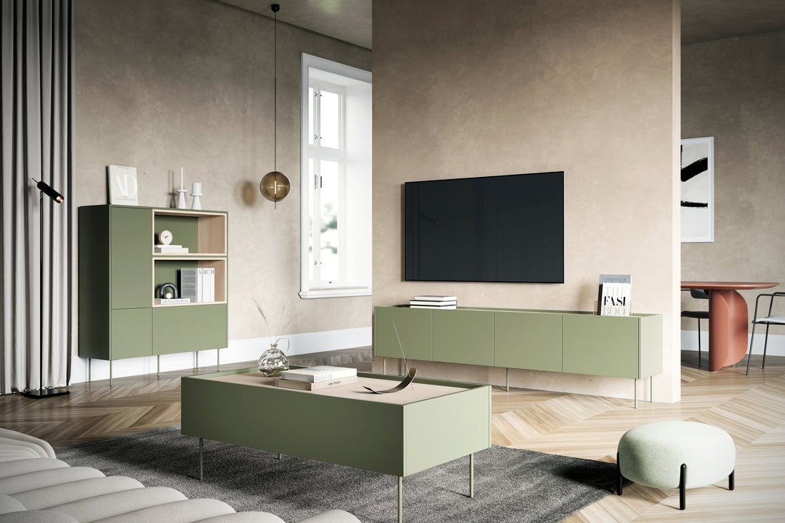 Desin TV-meubel 220 cm met metalen poten - Modern design met soft-close | Kleur: Olijf/Nagano Eiken