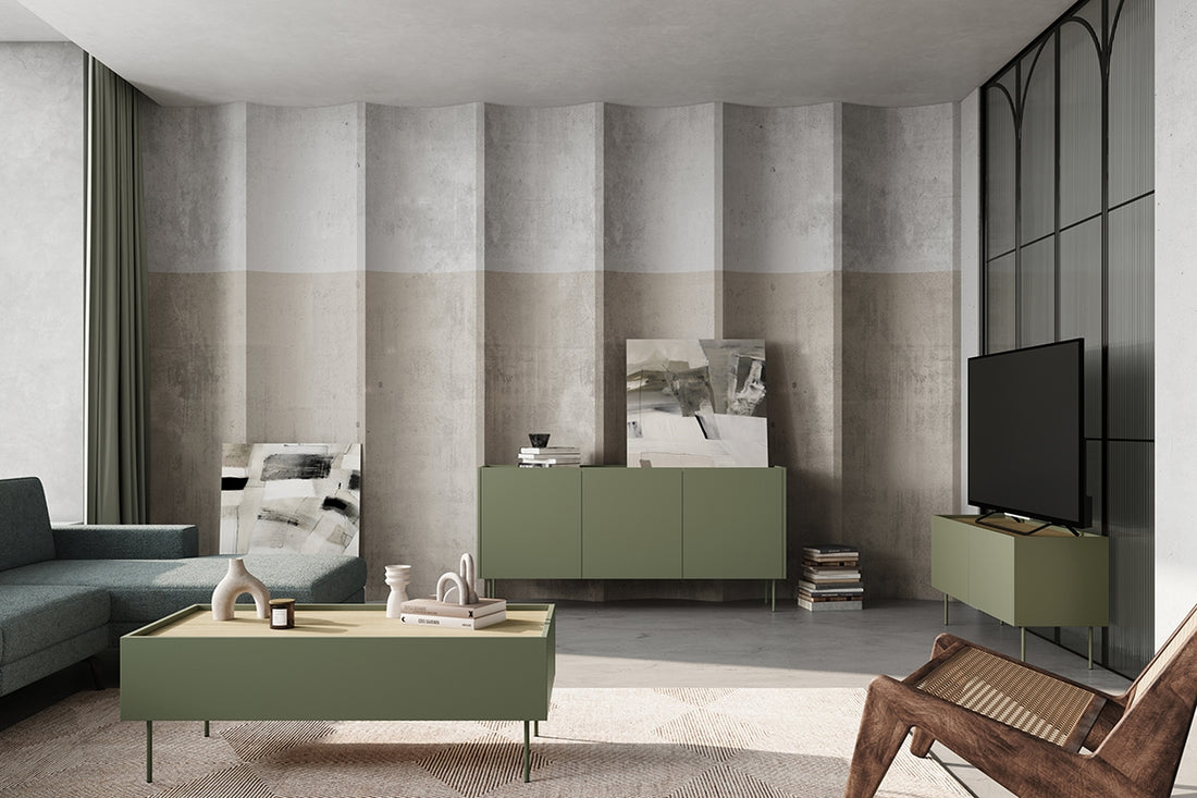 Desin TV-meubel 120 cm met softclose deuren en metalen poten | Kleur: Olijf/Nagano Eiken