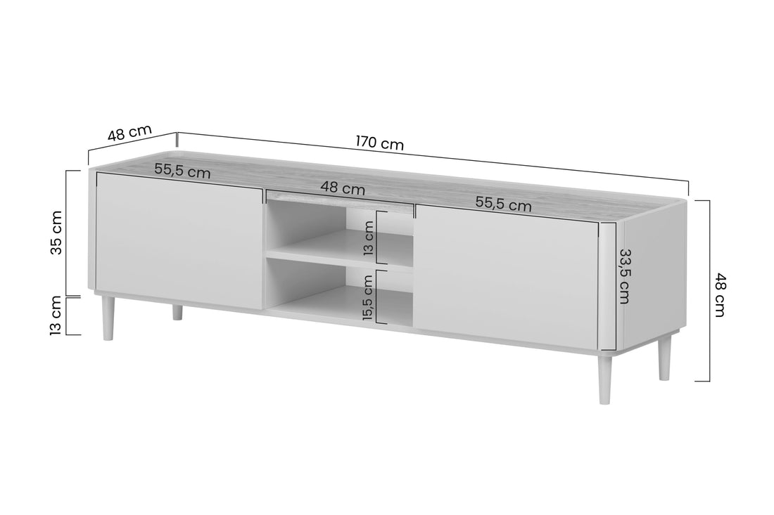 Elivo TV-meubel 170 cm met beukenhouten poten - Ruime lade en klep | Kleur: Eucalyptus / Baltische