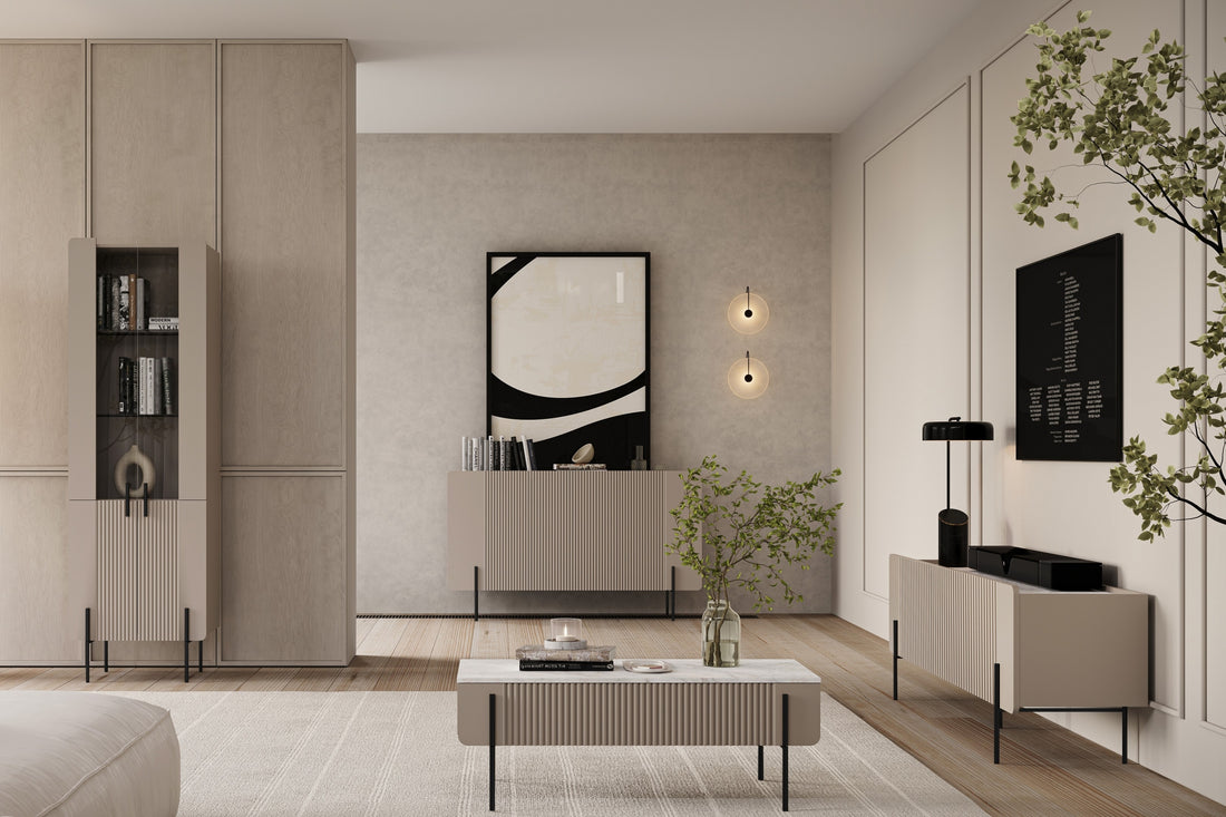 Malmi TV-meubel 200 cm - Modern design met lades en kasten | Kleur: Kasjmier / Crema Bianca / Zwart