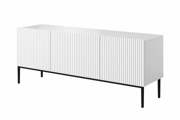 Nicole TV-meubel 150 cm met 2 kleppen en lade - Mat wit | Zwarte metalen poten