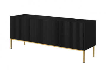 Nicole TV-meubel 150 cm – Mat zwart met gouden metalen poten | Kleur: Mat zwart/goud