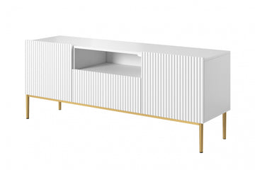 Nicole TV-meubel 150 cm met lade – Mat wit en gouden poten | Kleur: Mat wit/goud | Maat: 150x60x45