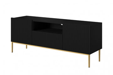 Nicole TV-meubel 150 cm met lade en uitsparing - mat zwart | Gouden poten