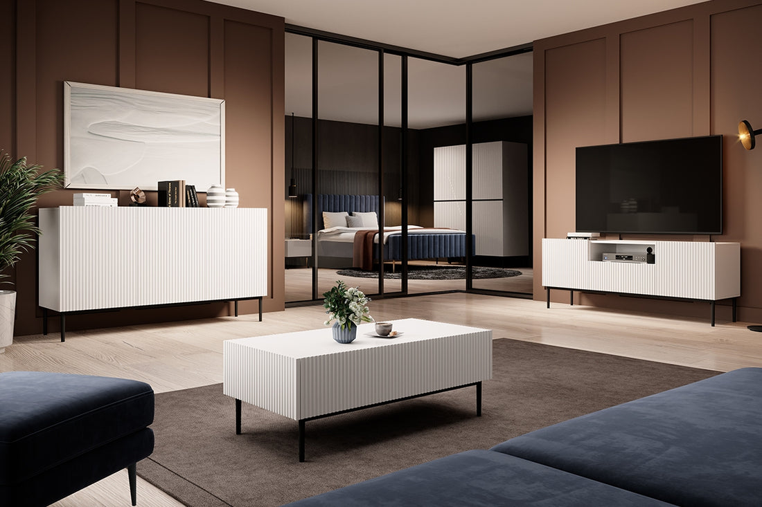 Nicole TV-meubel met lade en kasten 150 cm | Kleur: Mat wit/zwart | Maat: 150x60x45 cm