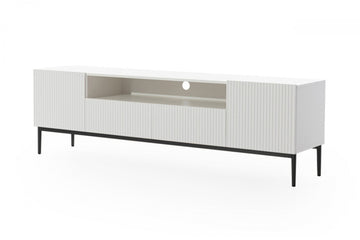 Nicole TV-meubel 200 cm met nis en lades – Modern wit mat | Zwarte poten | 200x60x45 cm