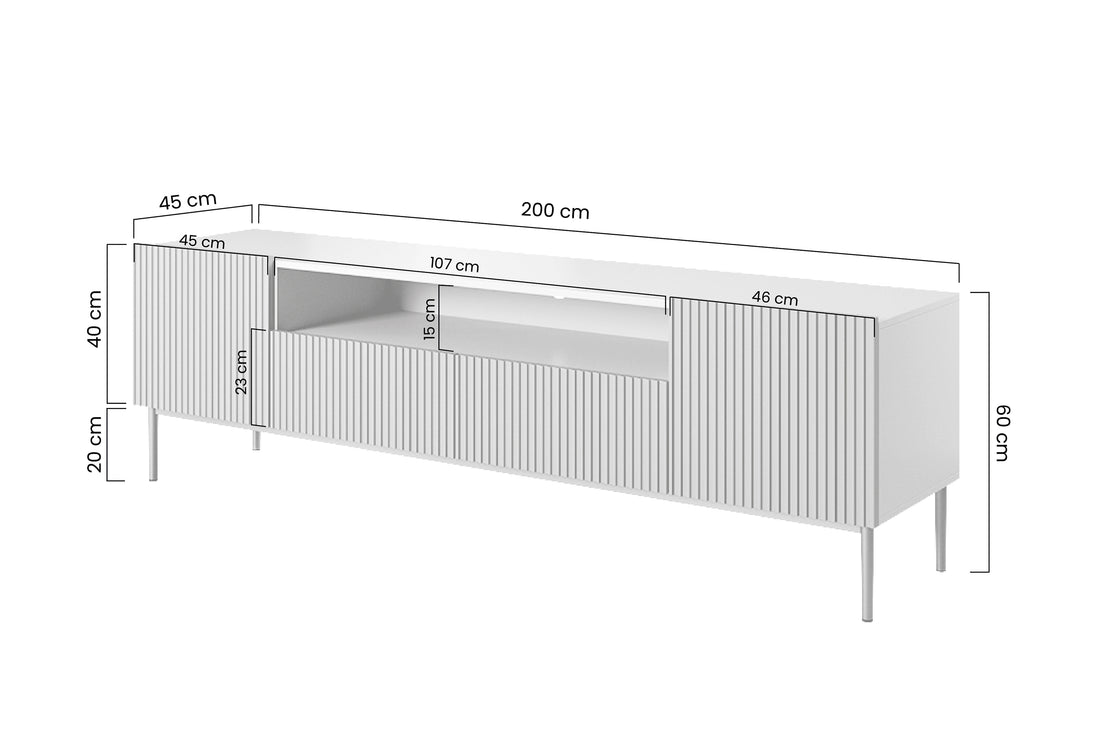 Nicole TV-meubel 200 cm met nis en lades - Modern design | Kleur: Kasjmier | Poten: Goud