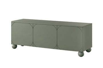 Driedeurs TV-meubel Sonatia II modern MDF op krukpoten | Kleur: Olijfgroen | Maat: 150x57x45 cm