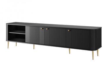 Vesper 3D TV-meubel 187 cm – Mat Zwart met Gouden Poten | Kleur: Zwart | Maat: 187x51x38 cm