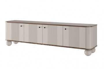 Vesper 4D TV-meubel 187 cm - Geribbeld Kasjmier & Walnoot met Zwarte Handgrepen | Kleur: Kasjmier,