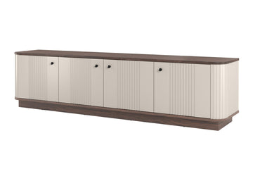 Vesper 4D TV-meubel 187 cm - Kasjmier fronten, Walnoot blad, Zwarte handgrepen | 187x43x38 cm