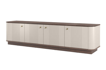 Vesper 4D TV-meubel 187 cm met kasjmier, walnoot en gouden handgrepen | Kleur: Kasjmier/Walnoot