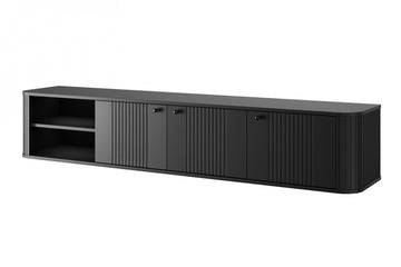 Vesper hangend TV-meubel 187 cm met 3 kasten & open plank | Kleur: Zwart | Maat: 187x36x38 cm