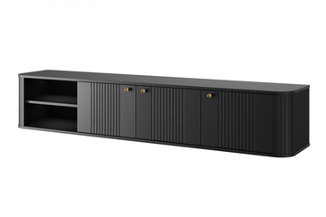 Vesper 3D Hangend TV-meubel 187 cm - Zwart mat met gouden handgrepen | Kleur: Zwart