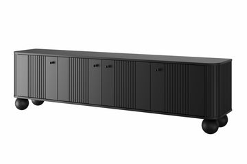 Vesper 4D TV-meubel 187 cm - Modern matzwart met houten bolpoten | Kleur: Zwart | Maat: 187x48x38 cm