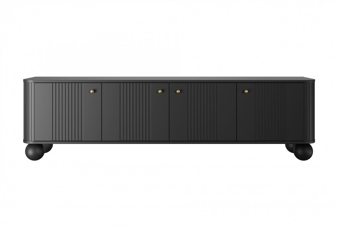 Vesper 4D TV-meubel 187 cm - Zwart met gouden accenten en bolpoten | Kleur: Zwart met goud