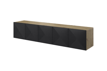 Asha Hangend TV-meubel 200 cm met Gegroefd Front - Mat Zwart & Artisanaal Bruin | Kleur: Mat Zwart