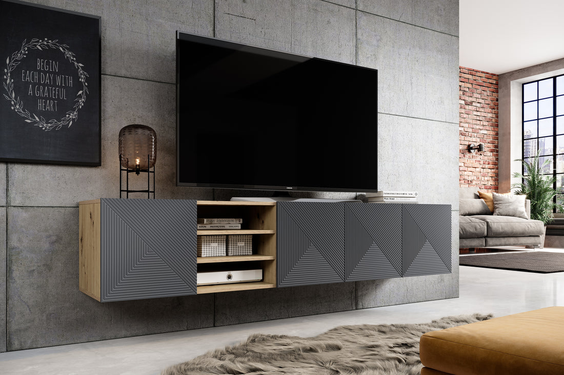 Asha Hangend TV-meubel 200 cm - Modern, stijlvol, greeploos | Kleur: Artisanaal eiken /