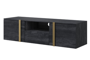 Verica hangend TV-meubel 150 cm - modern zwart beton met gouden handgrepen | Kleur: Zwart Beton