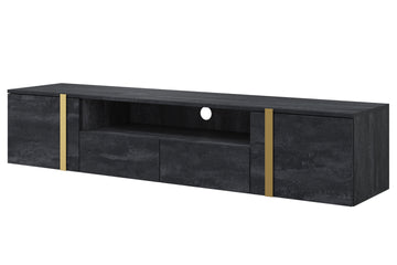 Verica hangend TV-meubel 200 cm - Zwart Beton met Gouden Handgrepen | Kleur: Zwart Beton