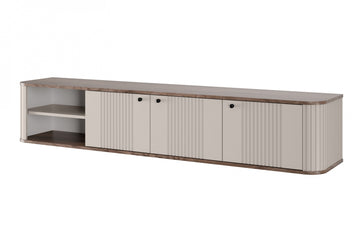 Vesper 3D Hangend TV-meubel 187 cm - Kasjmier, Walnoot & Zwarte Handgrepen