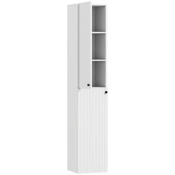 Wandgemonteerde badkamerkast met 6 planken | Kleur: Wit | Afmetingen: 30x30x161 cm