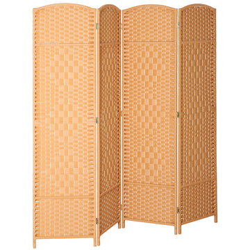 4-delige roomdivider met vlechtwerk | Kleur: Bruin | Afmetingen: 180x1,7x180 cm