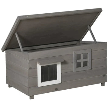 Houten kattenhuis voor binnen en buiten | Kleur: Grijs/wit/zwart | Afmetingen: 52x87x44 cm