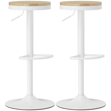 2 barkrukken | Kleur: Hout+wit | Afmetingen: 38,5x38,5x60-80 cm