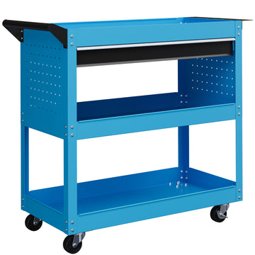 Gereedschapstrolley met 3 etages en lade | Kleur: Blauw | Afmetingen: 35x82x76 cm