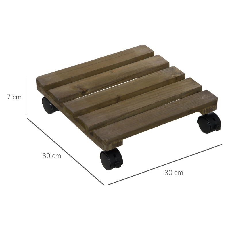 2 Pflanzenroller - Holz | Farbe: Dunkelbraun | Maße: 30x30x7 cm