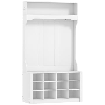 Garderoberek met bank, schoenenkast en haken | Kleur: Wit | Afmetingen: 100x35x172,2 cm
