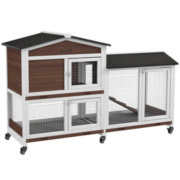 Klein dierenhok met wielen | Kleur: Bruin + Zwart | Afmetingen: 53x157.4x99.5 cm