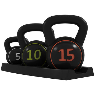Kettlebellset 3-delig 2,2/4,5/6,8 kg met pad | Kleur: Zwart | Afmetingen: 50x22x4 cm