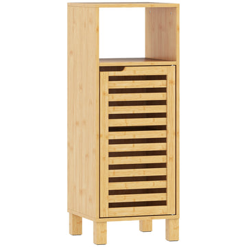 Bamboe badkamerkast met lamellendeur | Kleur: Natuurlijk hout | Afmetingen: 30x30x80 cm