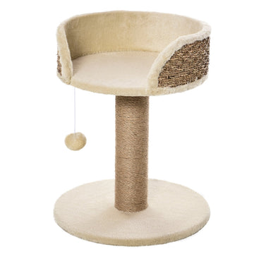 Kattenkrabpaal met kattenmand en speelbal | Kleur: Beige | Afmetingen: 40x40x49 cm