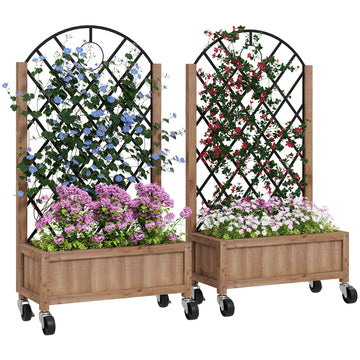 2-delige plantenbakset met trellis | Kleur: Bruin, zwart | Afmetingen: 52x25x97 cm