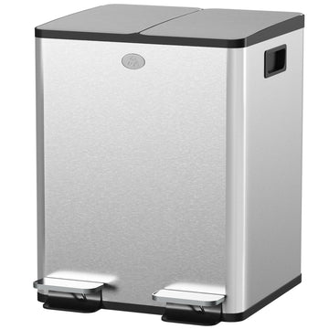 Dubbele keukenafvalbak 2 x 20 L met zachte sluiting | Kleur: Grijs | Afmetingen: 36x45.8x51.6 cm