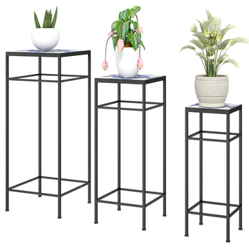 Plantenstandaard set van 3 | Kleur: Zwart | Afmetingen: 28x28x71 cm