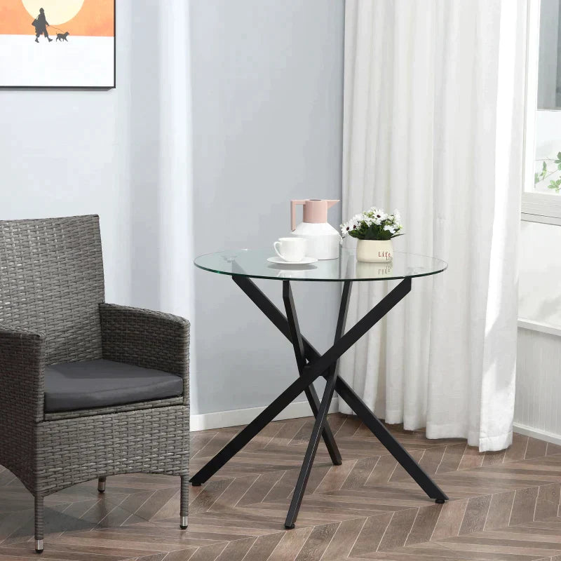 Runder Glas-Beistelltisch – Metallgestell | Farbe: Schwarz | Abmessungen: 80x80x75 cm