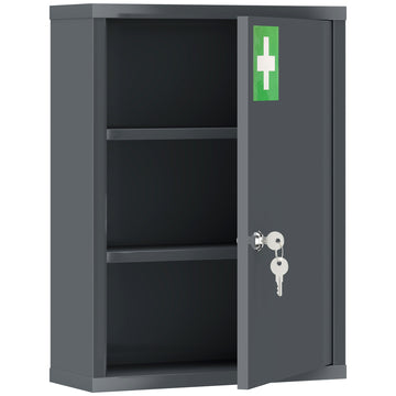 Medicijnkast met slot - 3-laags stalen wandkast | Kleur: Kohlegrau | Afmetingen: 40x15x53,5 cm